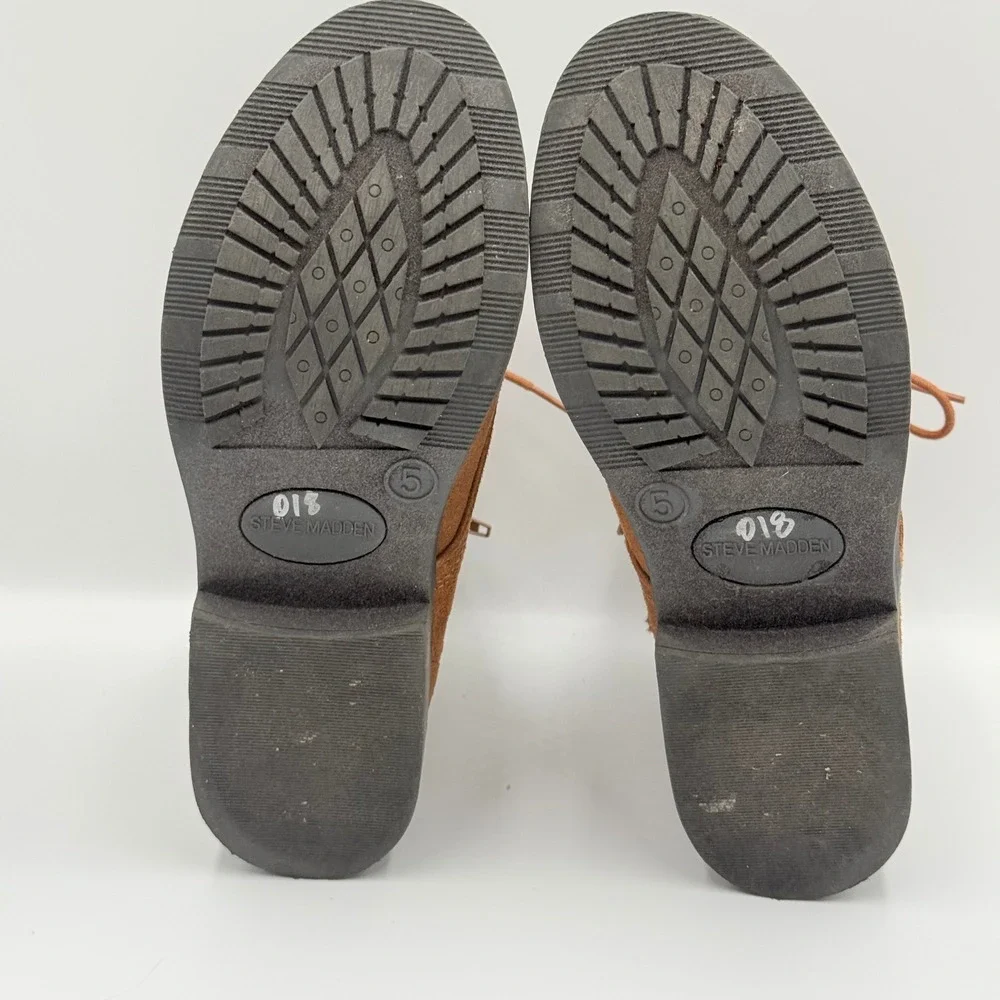 Steve‎ Madden JINCHARGE Girls Tan Faux Suede Patch Combat Boots Size 5 JINC01S7